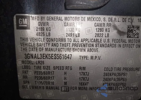 2014 Chevrolet Captiva Sport Lt from USA, damaged, VIN 3GNAL3EK5ES561647